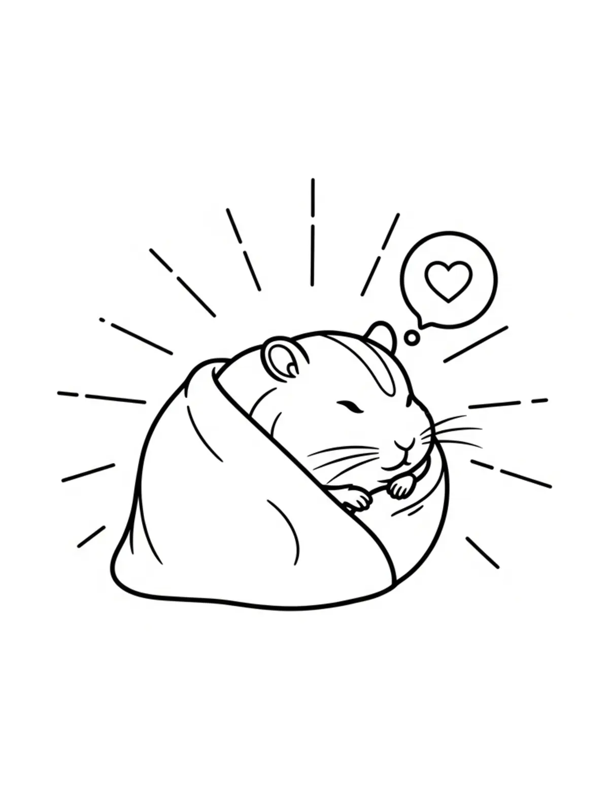Free printable coloring page: bold-easy-cozy-hamster coloring page. Cute and cozy design for kids and adults to download and print.