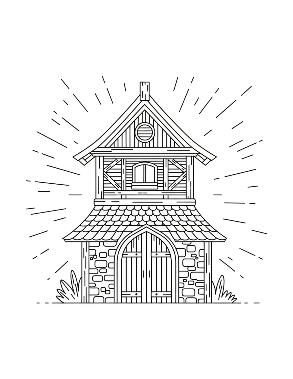 Free printable coloring page: hidden-forest-gatehouse coloring page. Cute and cozy design for kids and adults to download and print.