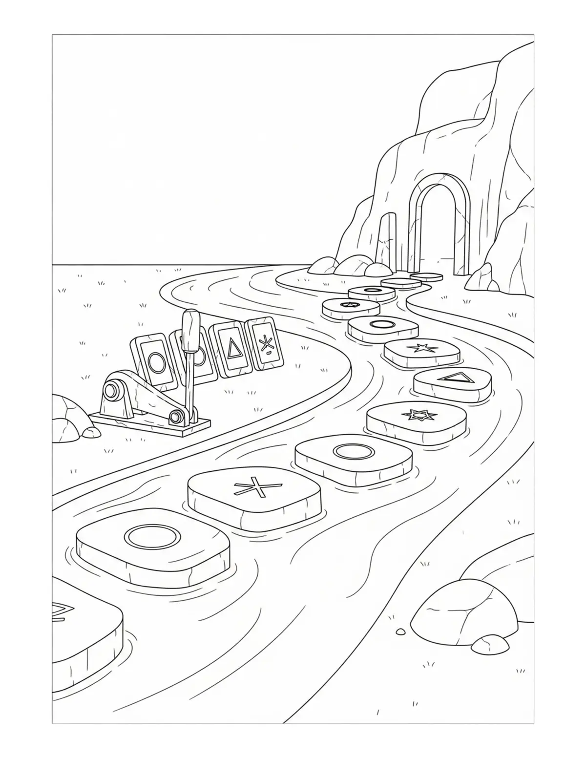 Free printable coloring page: secret-river-crossing-puzzle coloring page. Cute and cozy design for kids and adults to download and print.