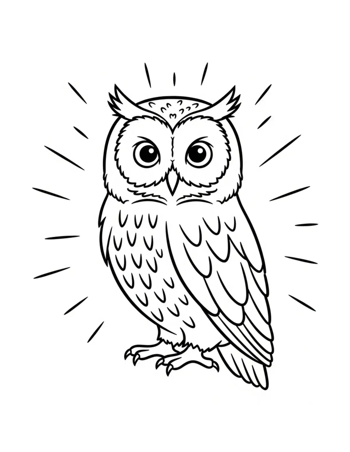 Free printable coloring page: bold-easy-forest-owl coloring page. Cute and cozy design for kids and adults to download and print.