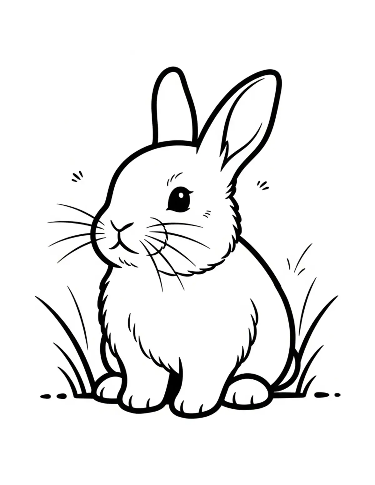 Free printable coloring page: bold-easy-baby-bunny coloring page. Cute and cozy design for kids and adults to download and print.