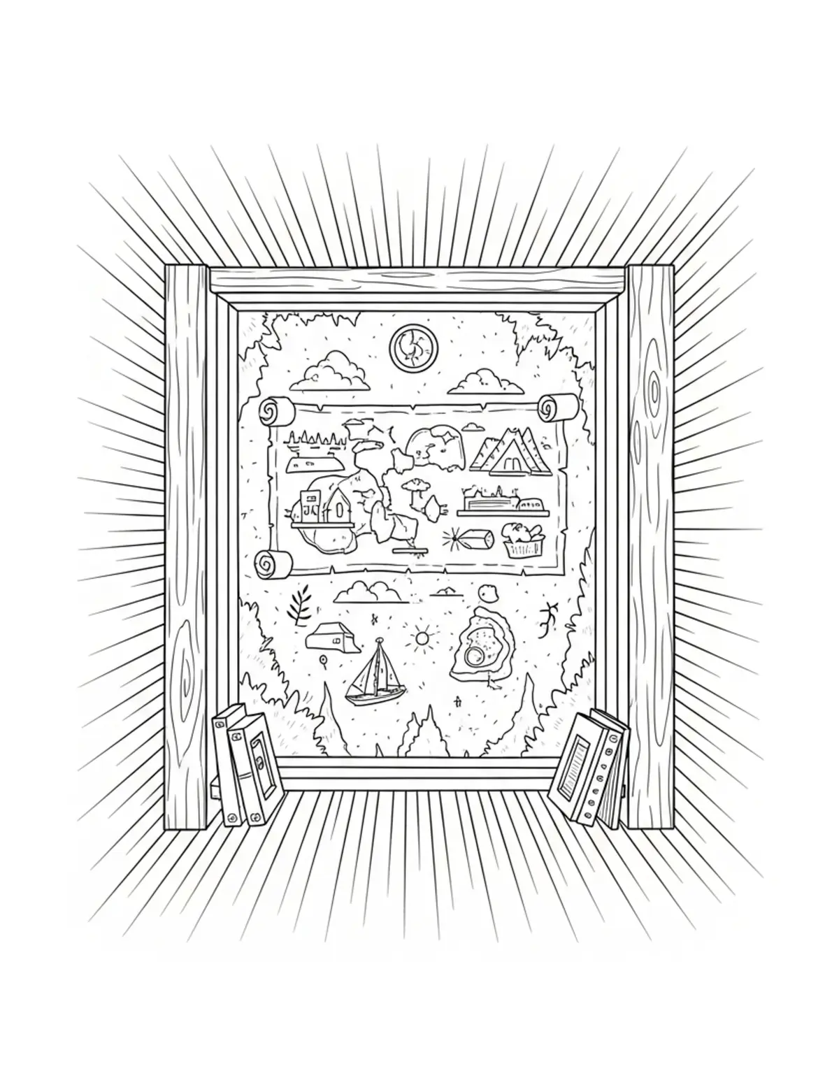 Free printable coloring page: secret-woodland-map-room coloring page. Cute and cozy design for kids and adults to download and print.