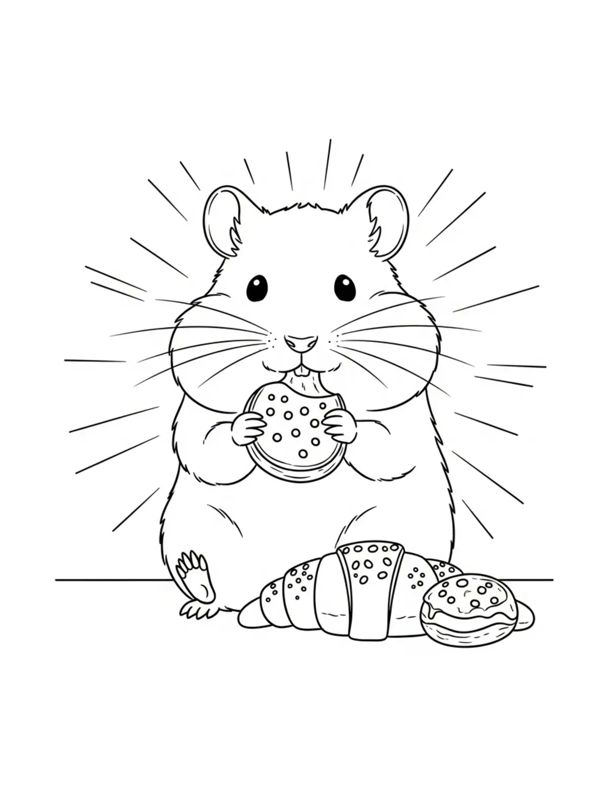 Hamster Enjoying Breakfast Pas Coloring Page - free printable JPG featuring adorable hamster baking