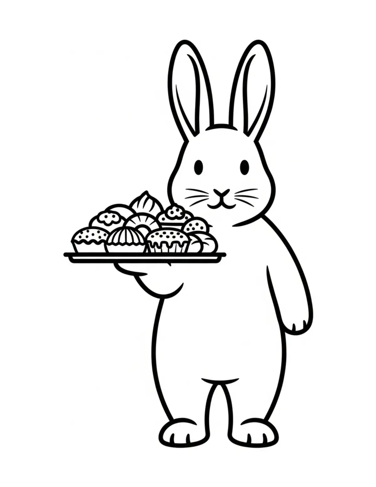 Rabbit Carrying A Tray Of Past Coloring Page - free printable JPG featuring adorable rabbit