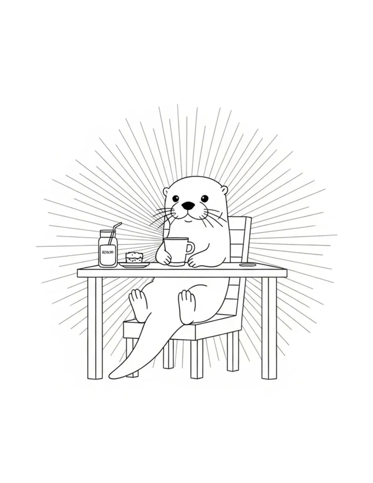 Free printable coloring page: tiny-otter-relaxing-at-a-beach coloring page. Cute and cozy design for kids and adults to download and print.