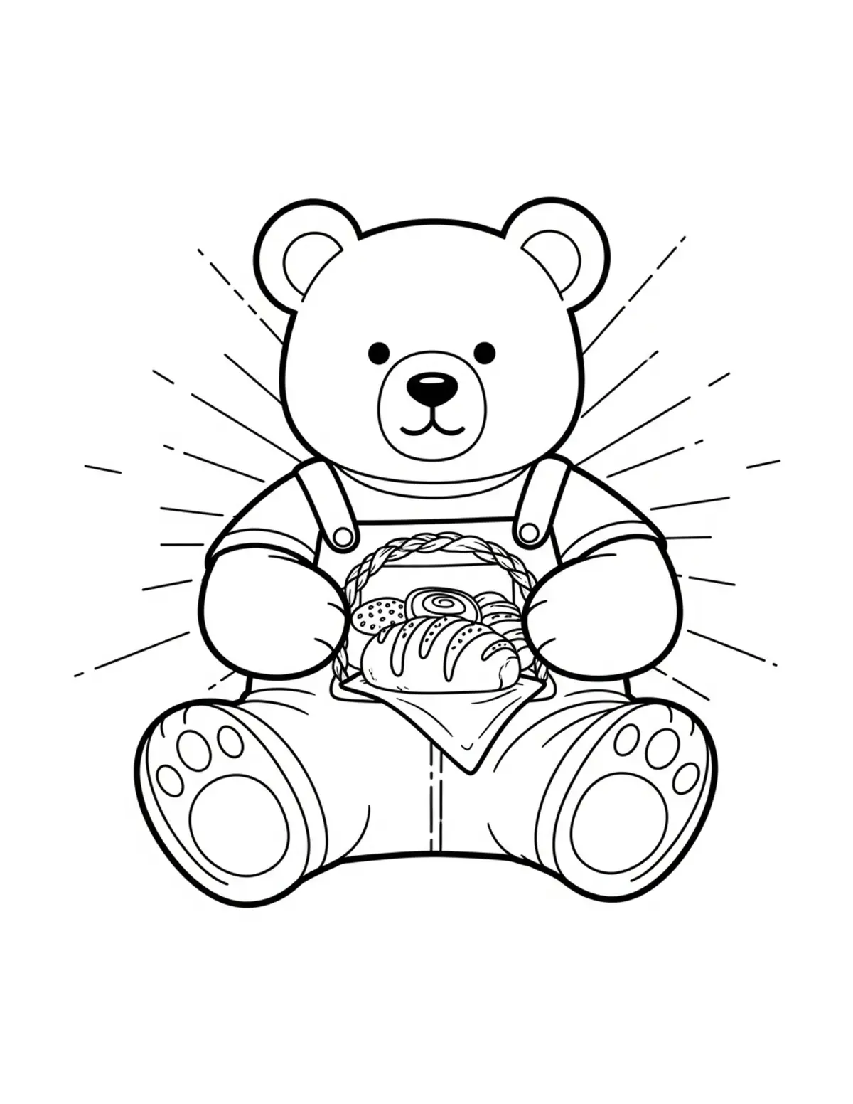 Free printable coloring page: bear-bakery-picnic coloring page. Cute and cozy design for kids and adults to download and print.