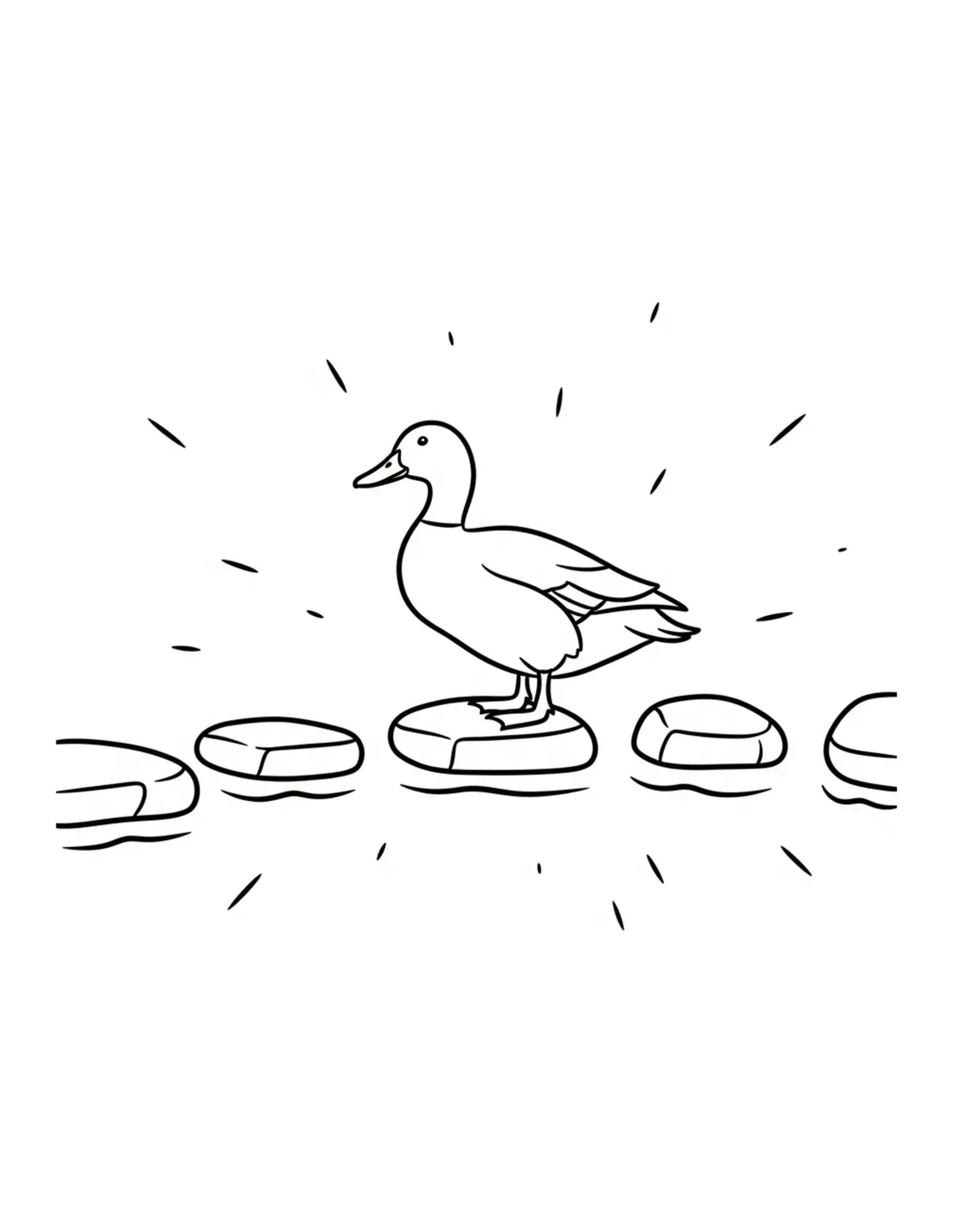 Duck Crossing Stepping Stones Coloring Page - free printable JPG featuring adorable duck scenes