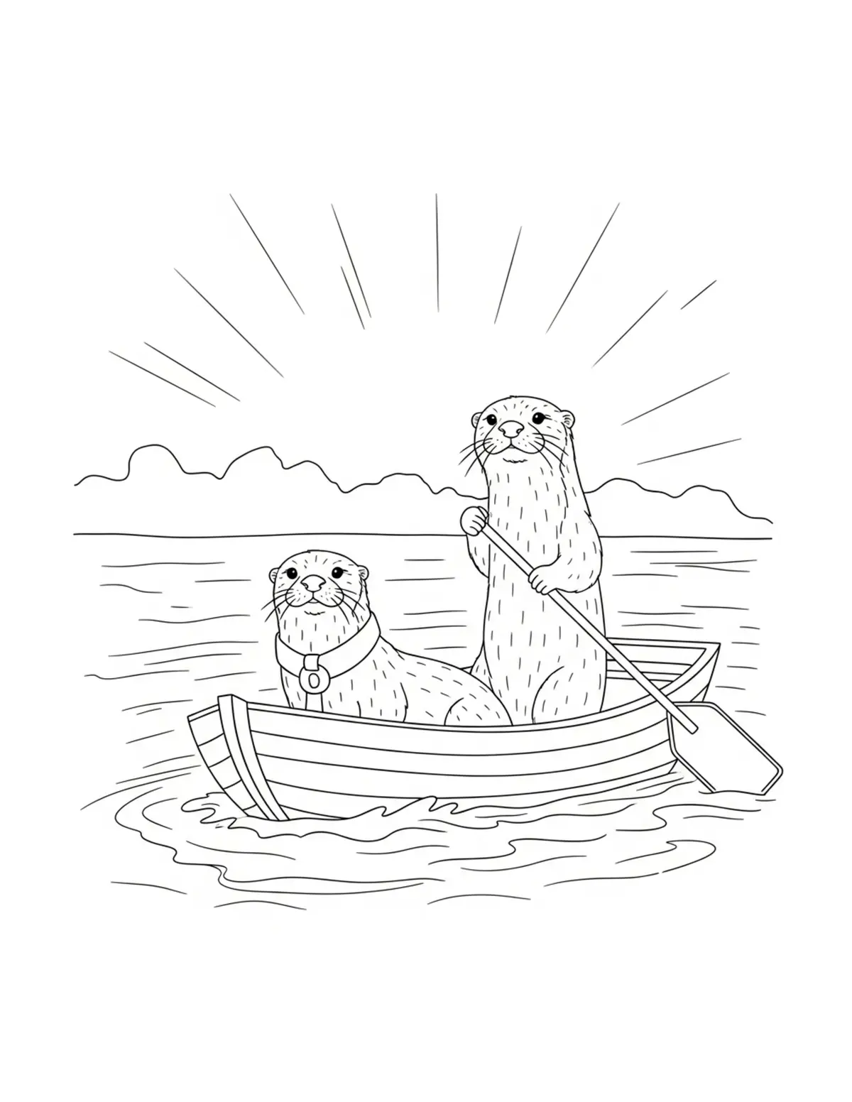 Otter River Boat Adventure coloring page - free printable JPG featuring adorable otters