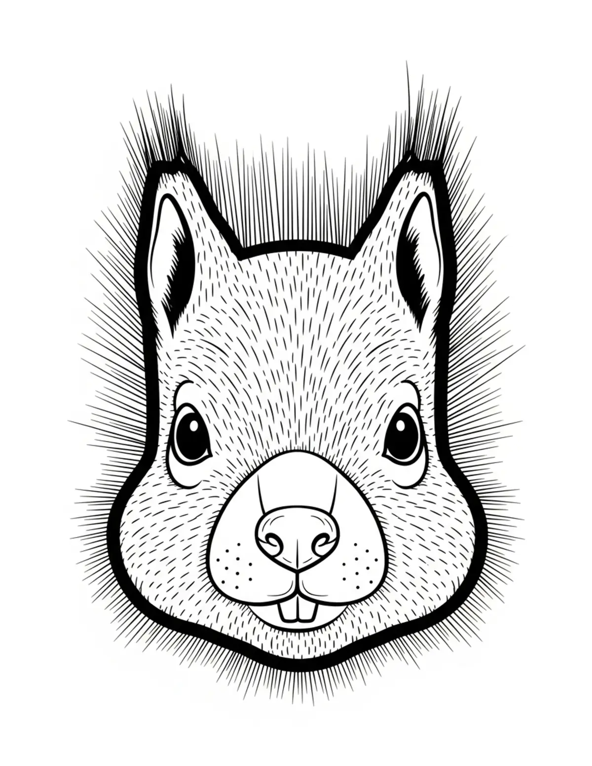 Free printable coloring page: bold-easy-squirrel-face coloring page. Cute and cozy design for kids and adults to download and print.