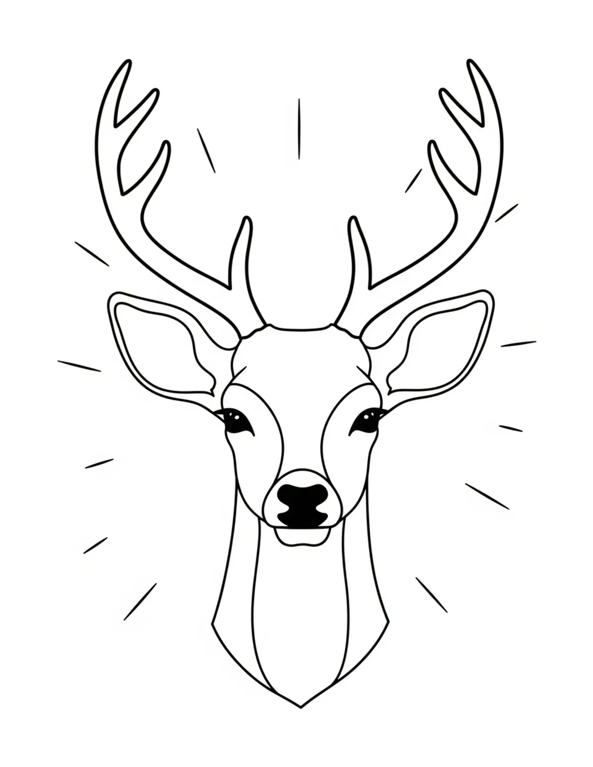 Free printable coloring page: bold-easy-deer-face coloring page. Cute and cozy design for kids and adults to download and print.