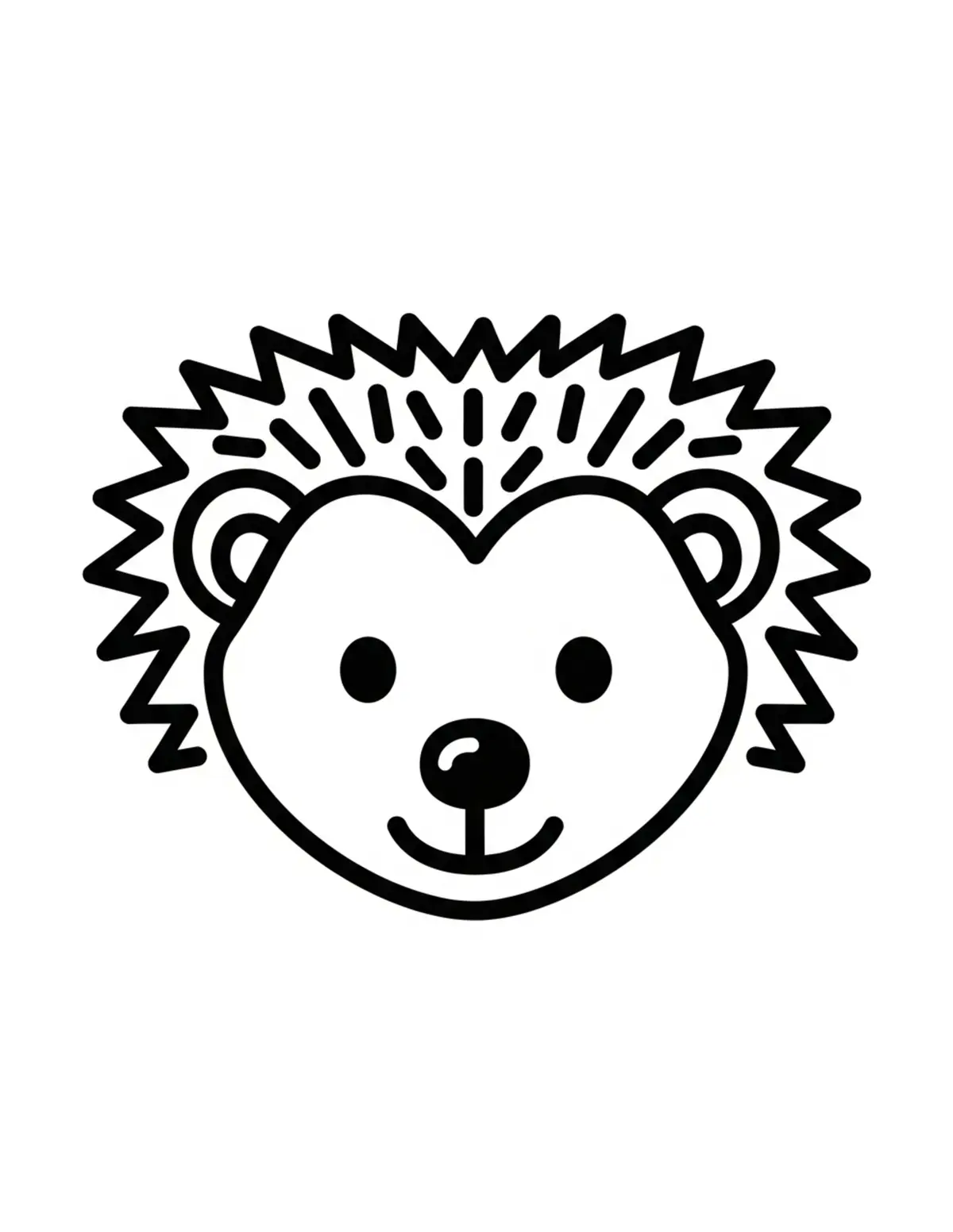Free printable coloring page: bold-easy-hedgehog-face coloring page. Cute and cozy design for kids and adults to download and print.