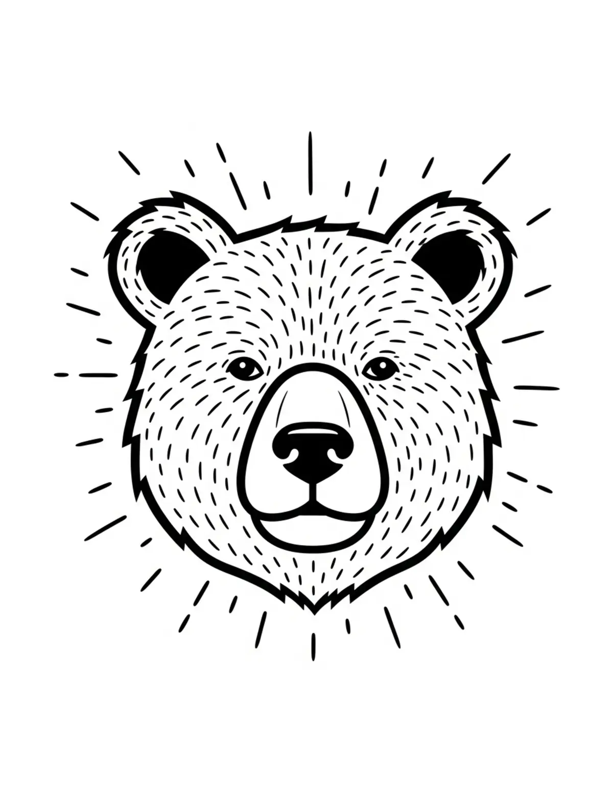 Free printable coloring page: bold-easy-bear-face coloring page. Cute and cozy design for kids and adults to download and print.