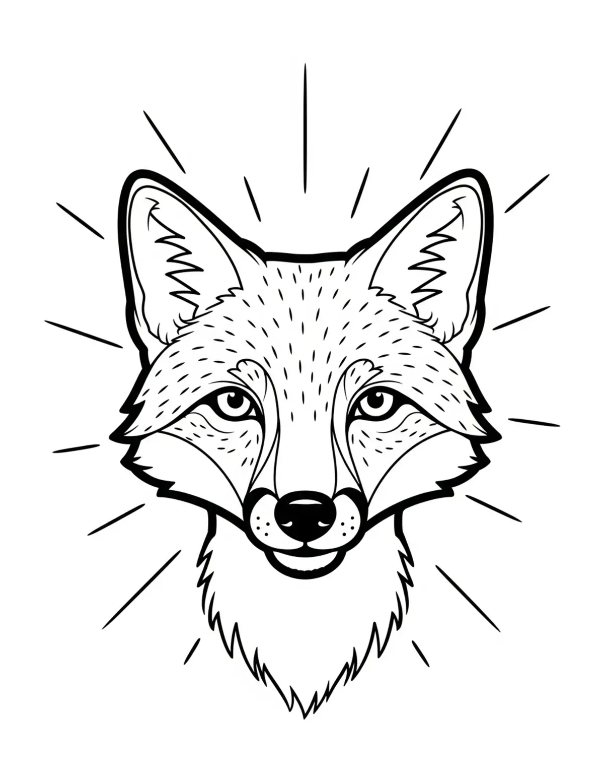 Free printable coloring page: bold-easy-fox-face coloring page. Cute and cozy design for kids and adults to download and print.