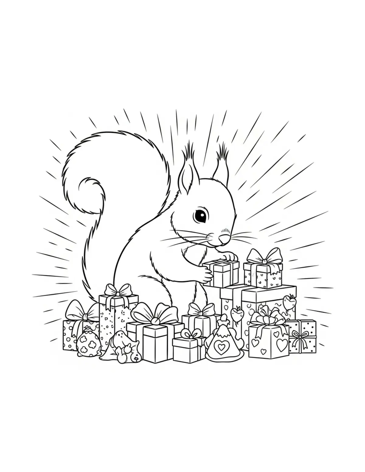 Adorable Squirrel Organizing H Coloring Page - free printable JPG featuring adorable tiny animal village scene