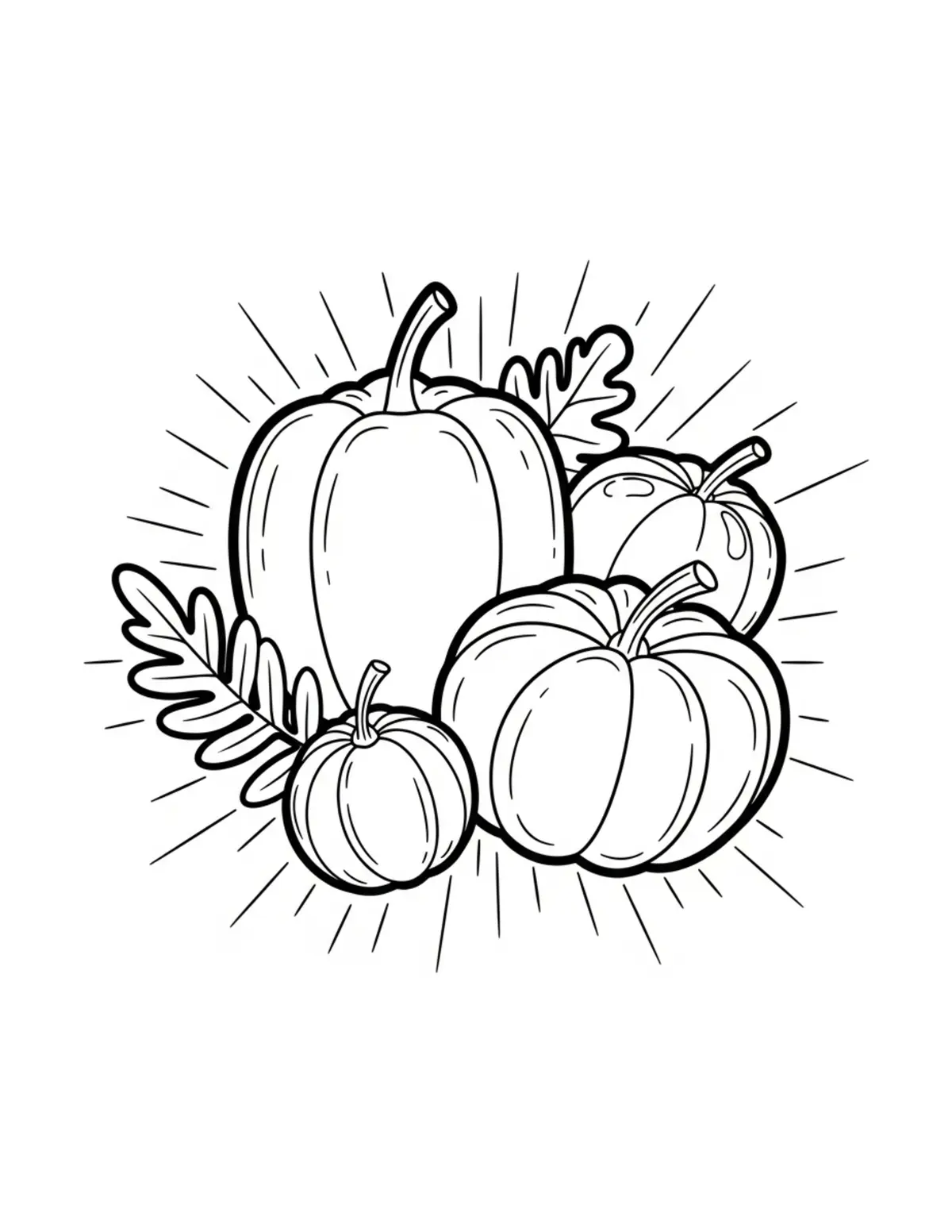 Free printable coloring page: bold-easy-autumn-harvest coloring page. Cute and cozy design for kids and adults to download and print.