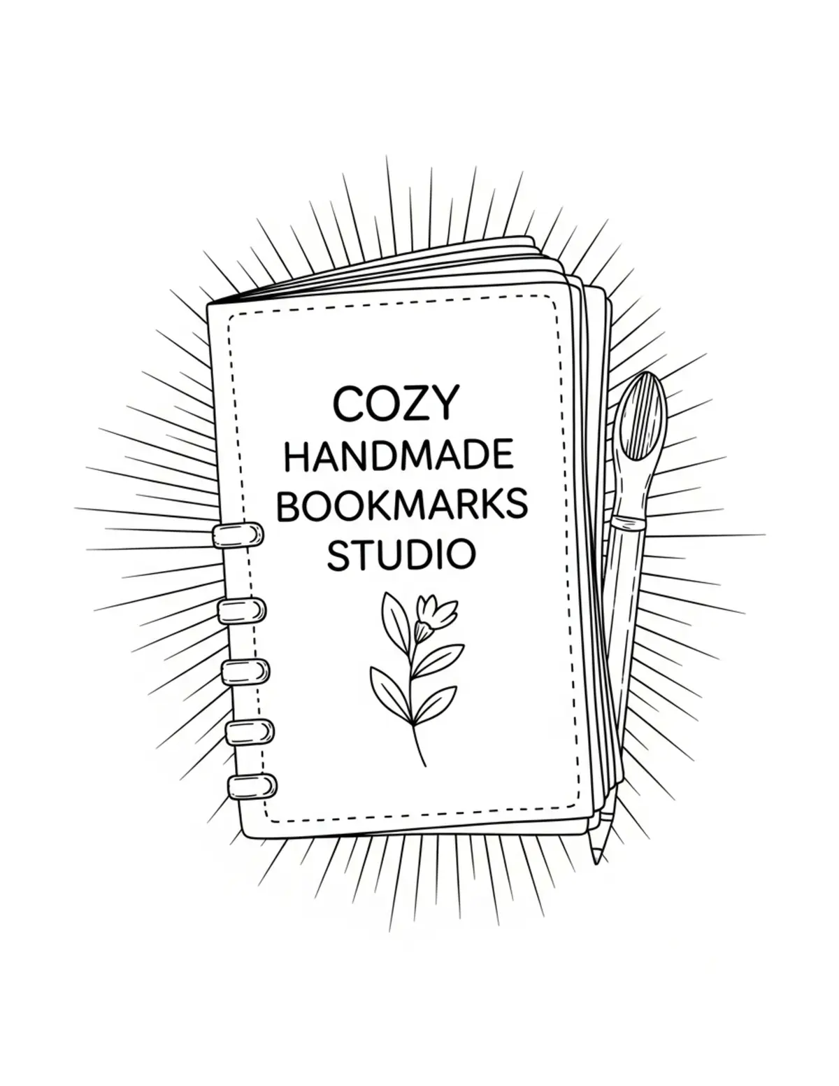 Free printable coloring page: cozy handmade bookmark studio coloring page. Cute and cozy design for kids and adults to download and print.