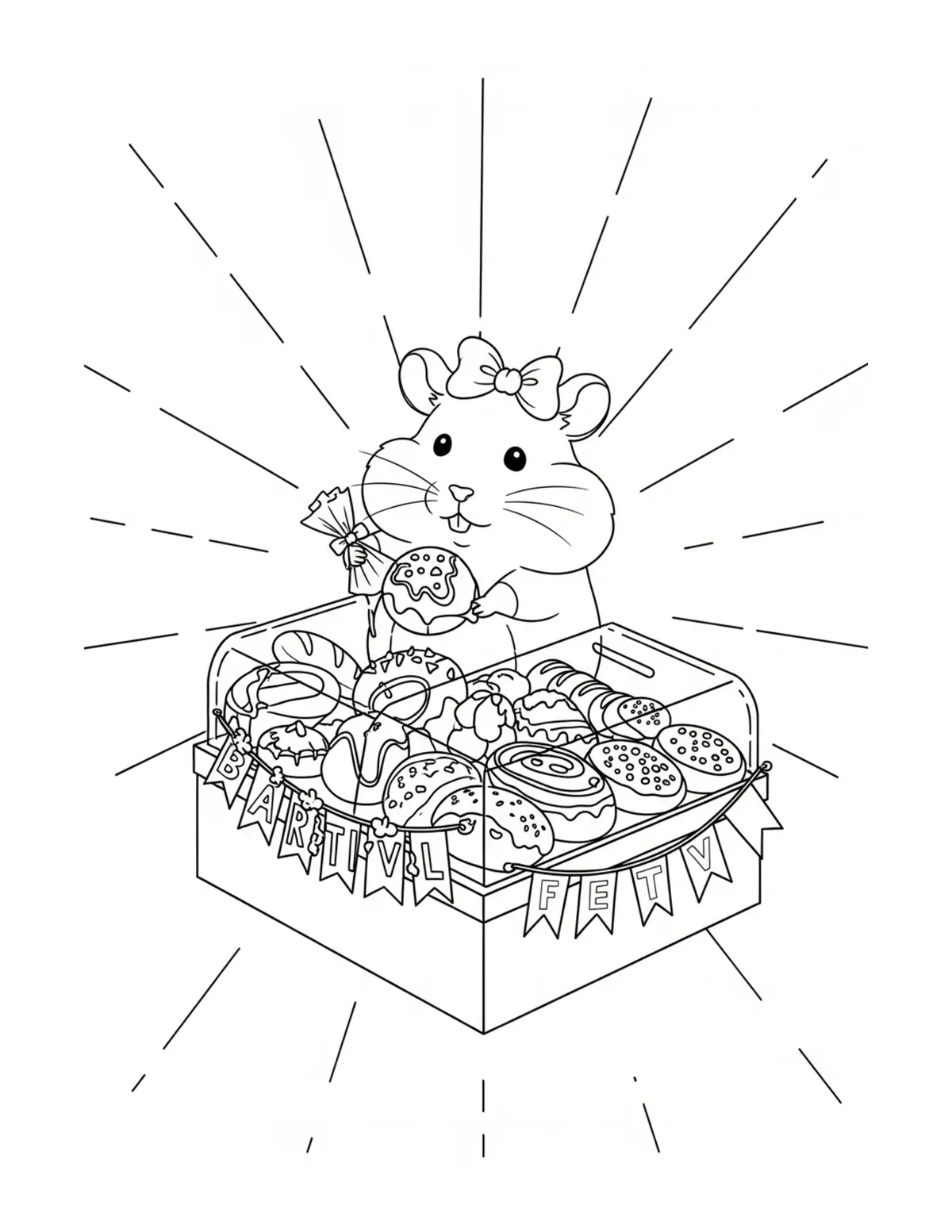 Hamster Decorating A Bakery Fo Coloring Page - free printable JPG featuring adorable hamster baking