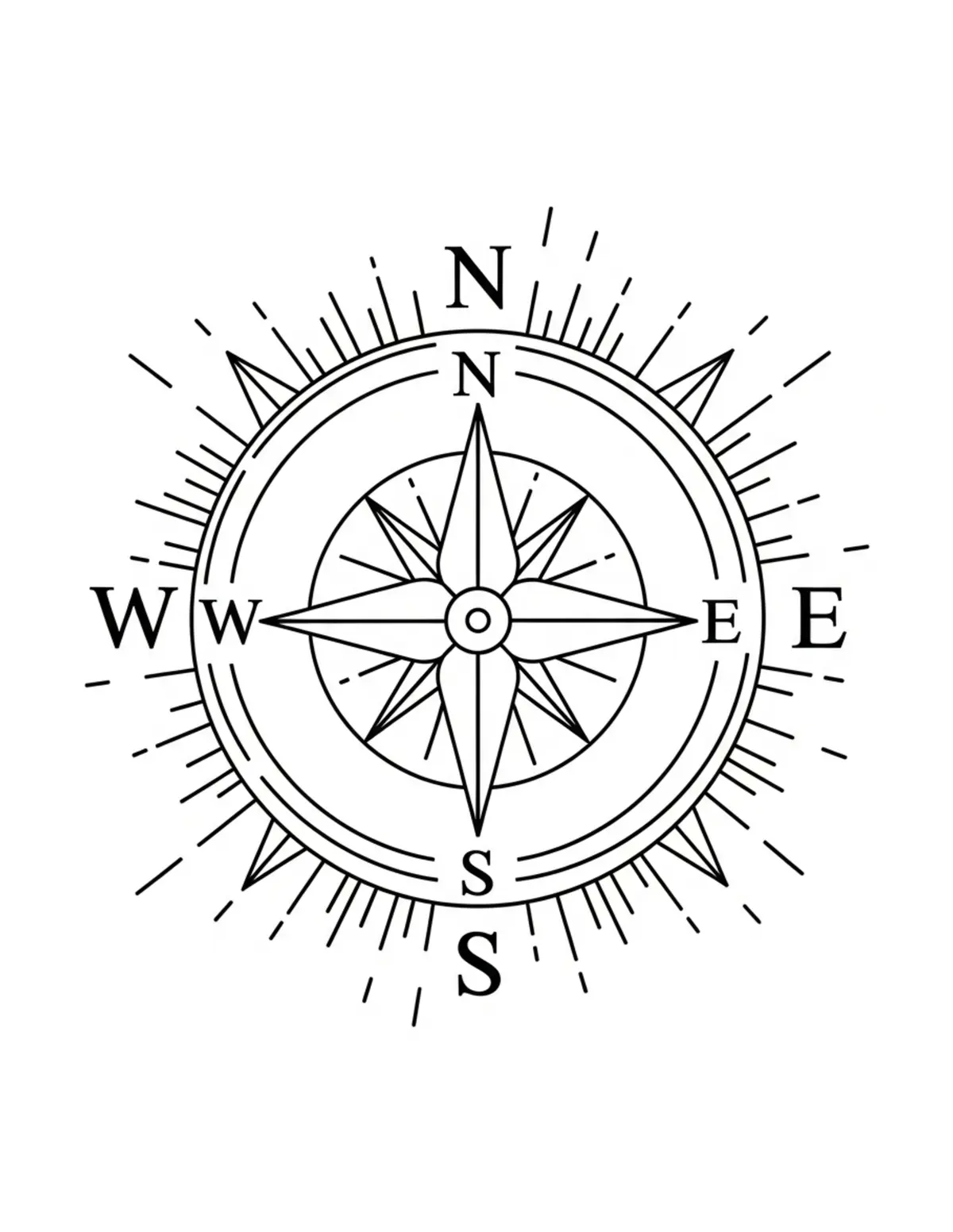 Free printable coloring page: mystery-forest-compass-trail coloring page. Cute and cozy design for kids and adults to download and print.