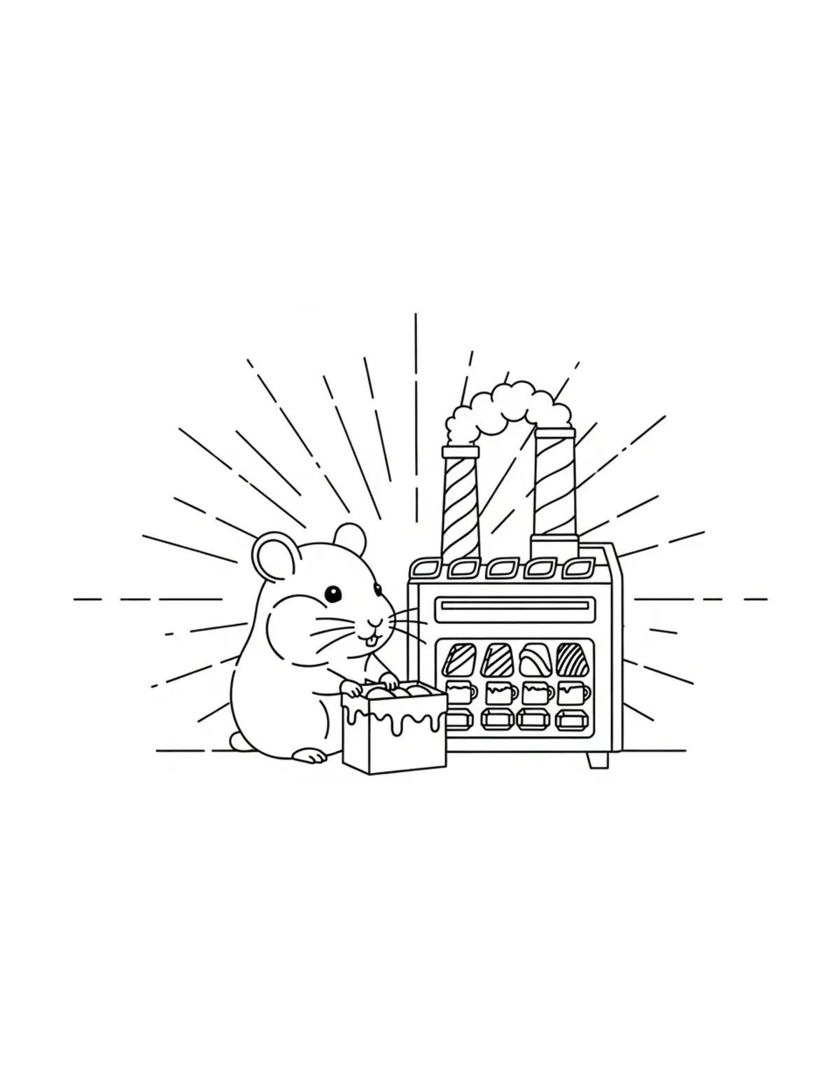 Free printable coloring page: tiny-hamster-working-in-a-tiny coloring page. Cute and cozy design for kids and adults to download and print.